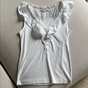 LOFT White Ruffle Sleeveless Top
